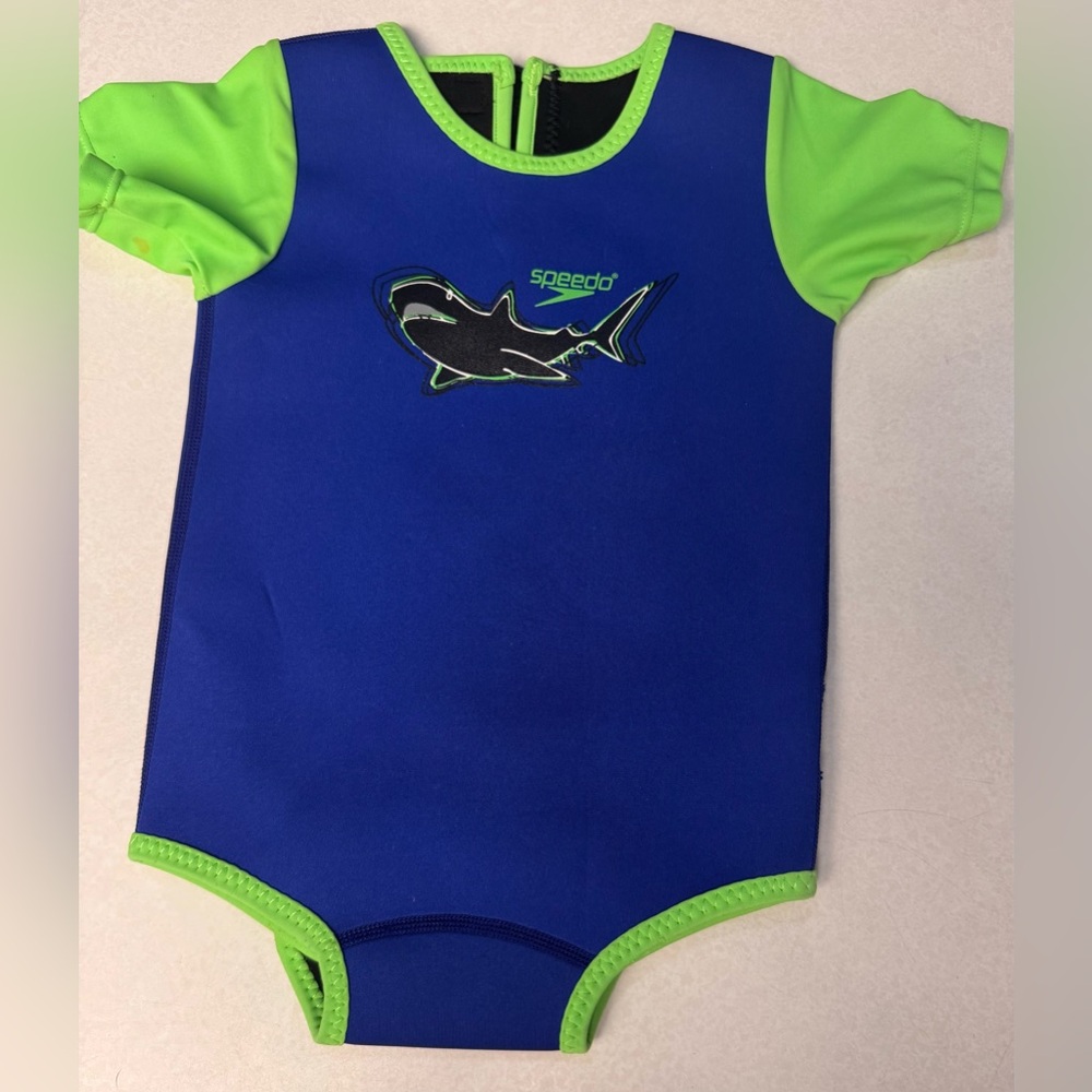 Speedo Infant Toddler Shark Swim Float Suit Blue Green 12-24 Months